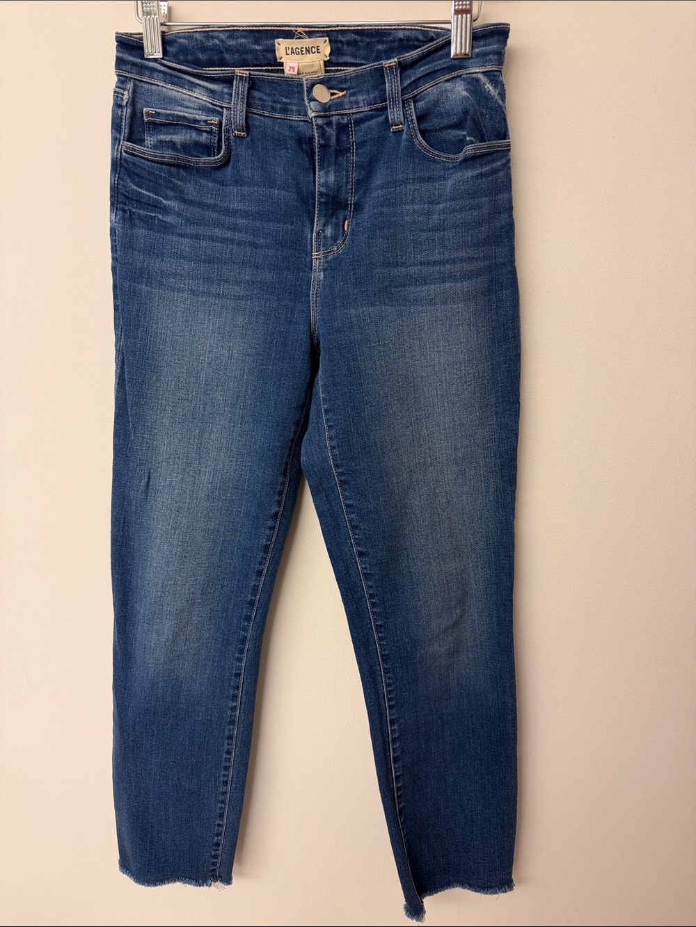 L'AGENCE Mid Blue Cropped High-Rise Skinny Jeans